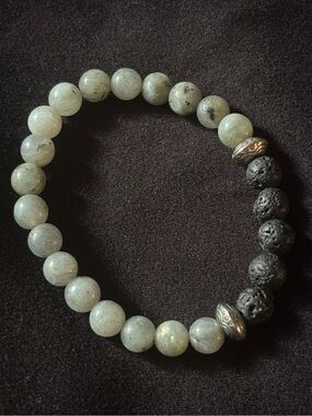 vintage green stone bracelet with lava rock accent
